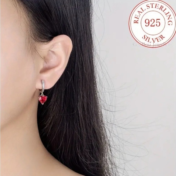 Sterling Silver 925 Red Heart Necklace, Earrings and Ring Set NWT - Picture 7 of 10